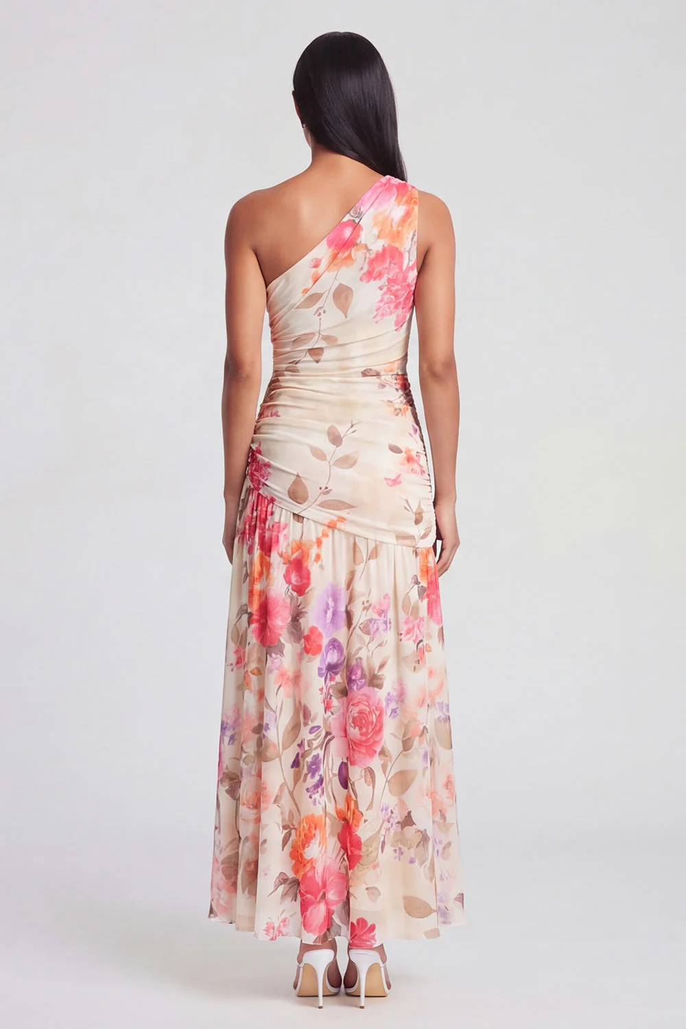 Ivory One Shoulder A Line Maxi Floral Dress - Image 7