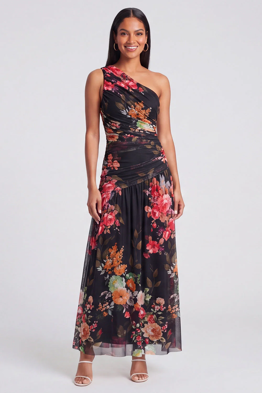 Ivory One Shoulder A Line Maxi Floral Dress - Image 9