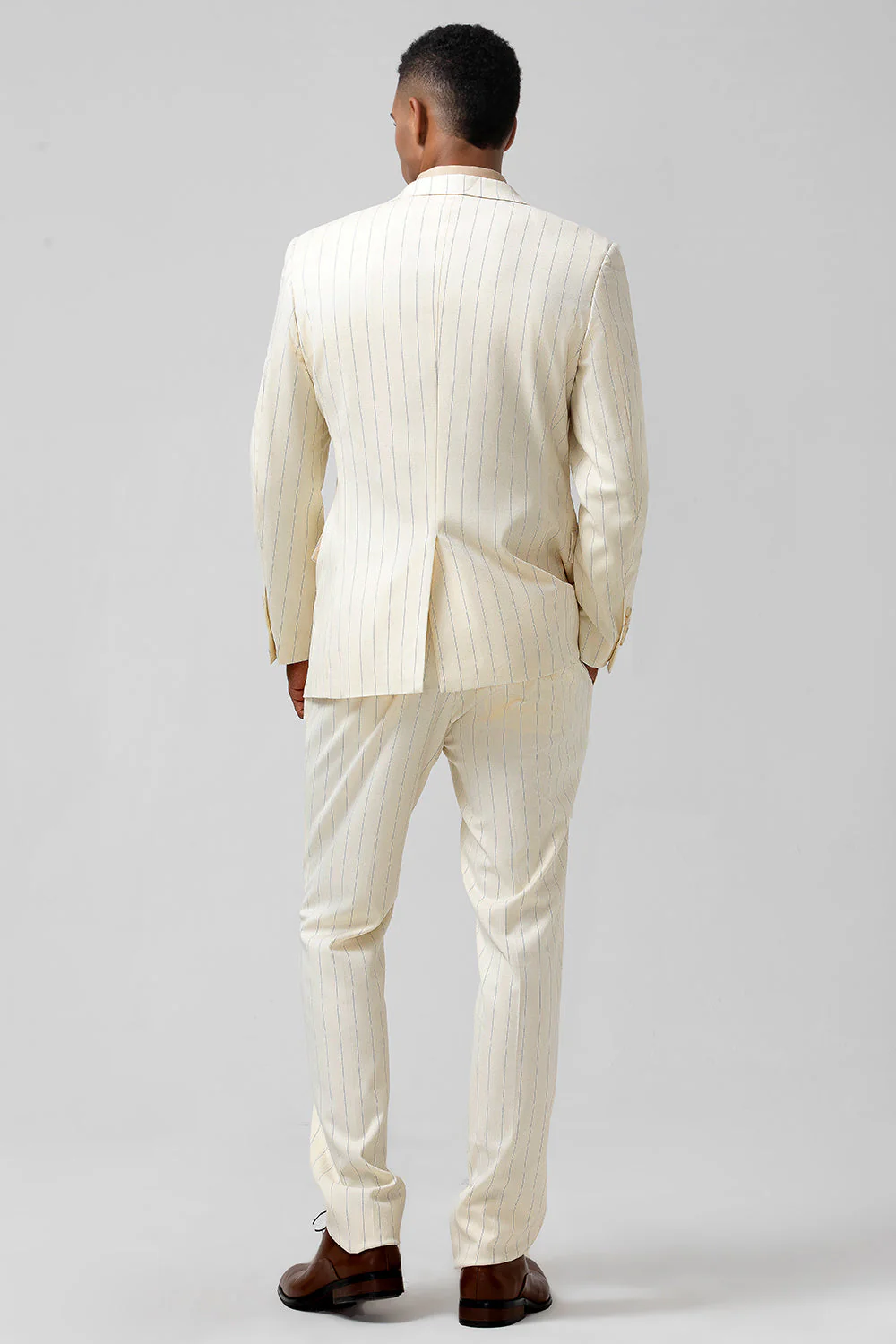 Ivory Peak Lapel Jednorzędowe 2-częściowe męskie garnitury w prążki - Image 2