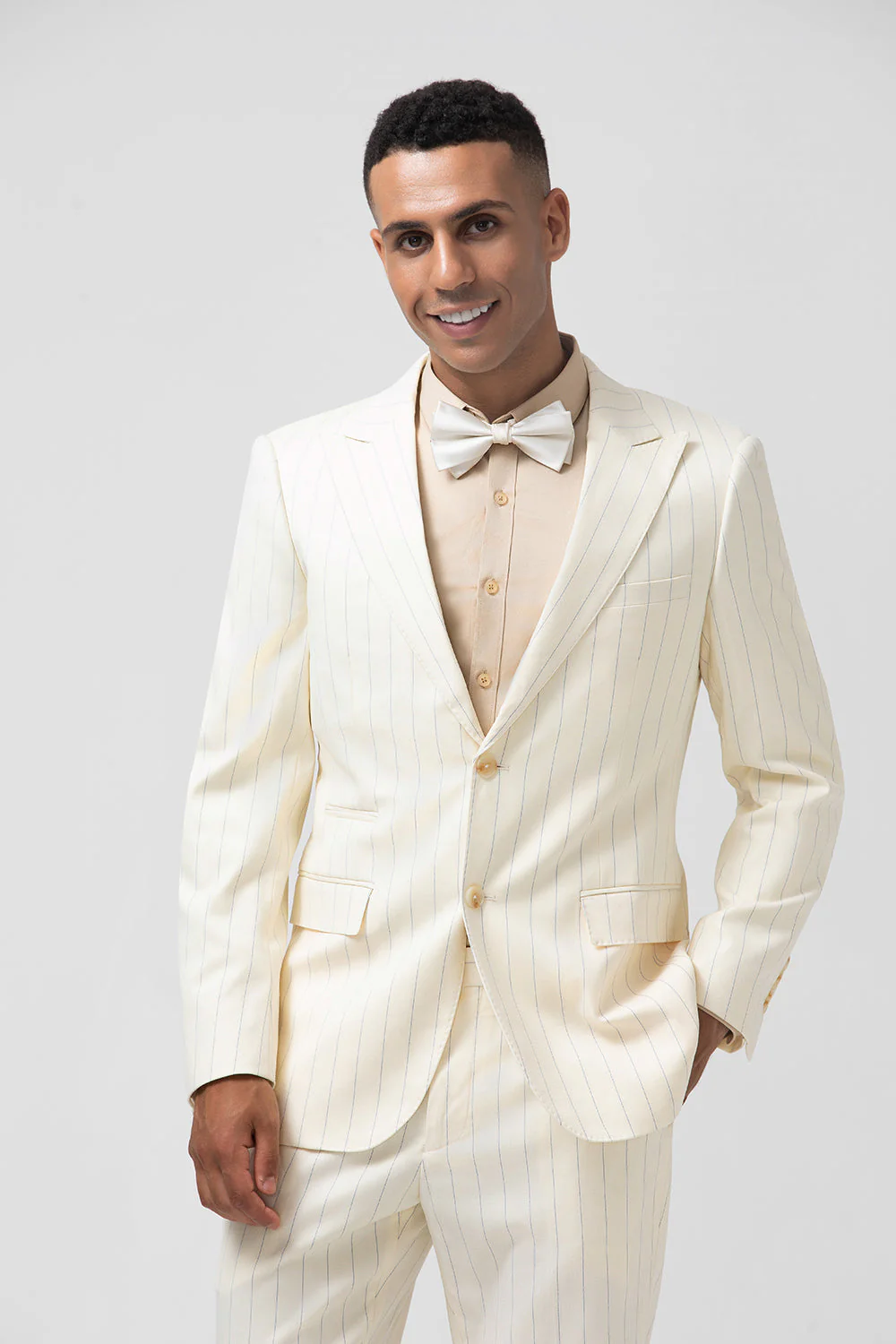 Ivory Peak Lapel Jednorzędowe 2-częściowe męskie garnitury w prążki - Image 3