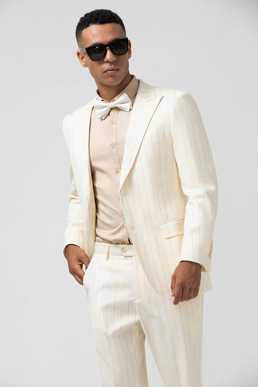 Ivory Peak Lapel Jednorzędowe 2-częściowe męskie garnitury w prążki - Image 4