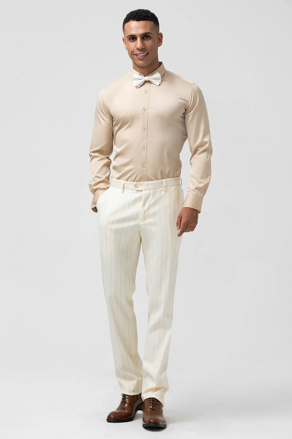 Ivory Peak Lapel Jednorzędowe 2-częściowe męskie garnitury w prążki - Image 5