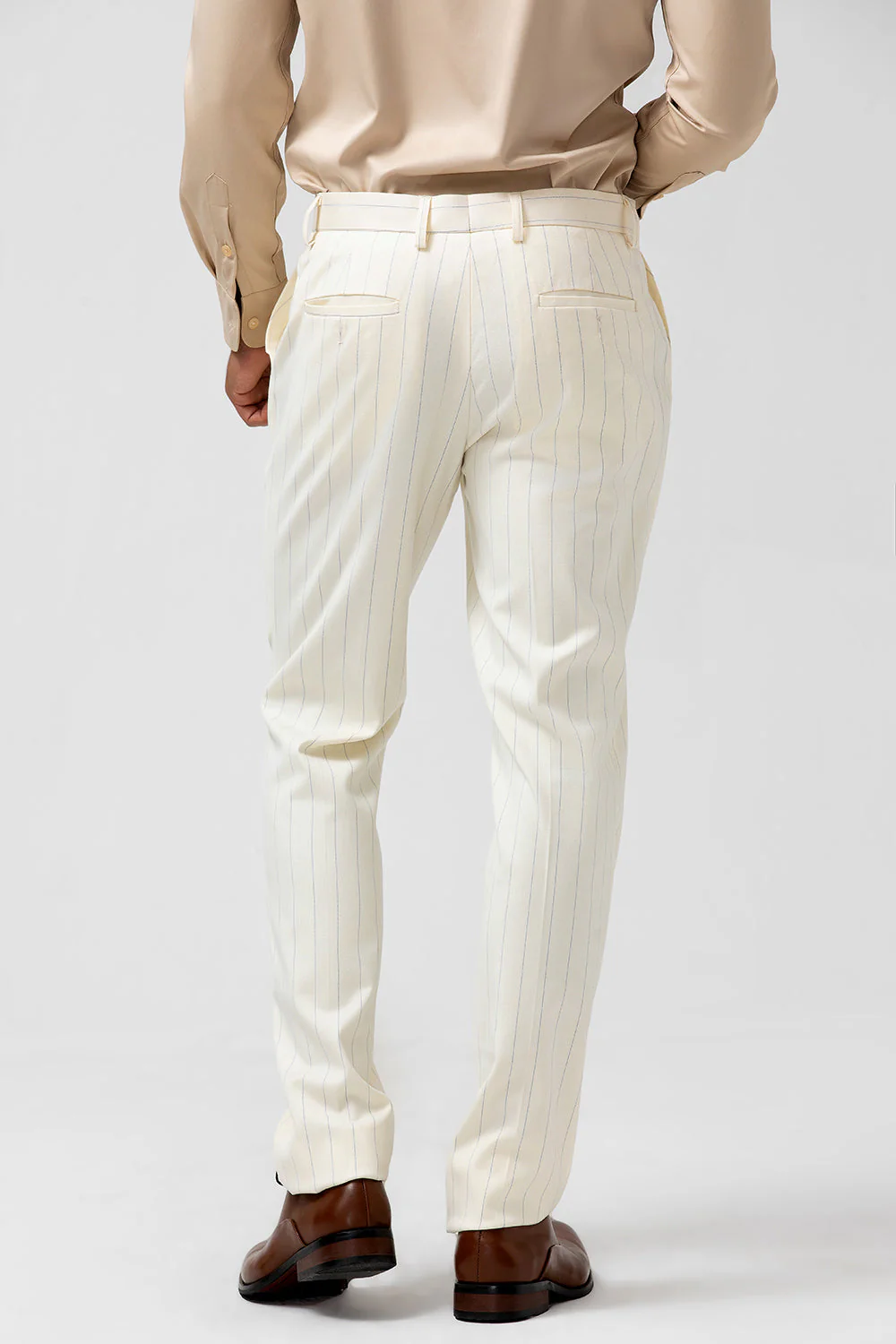 Ivory Peak Lapel Jednorzędowe 2-częściowe męskie garnitury w prążki - Image 6