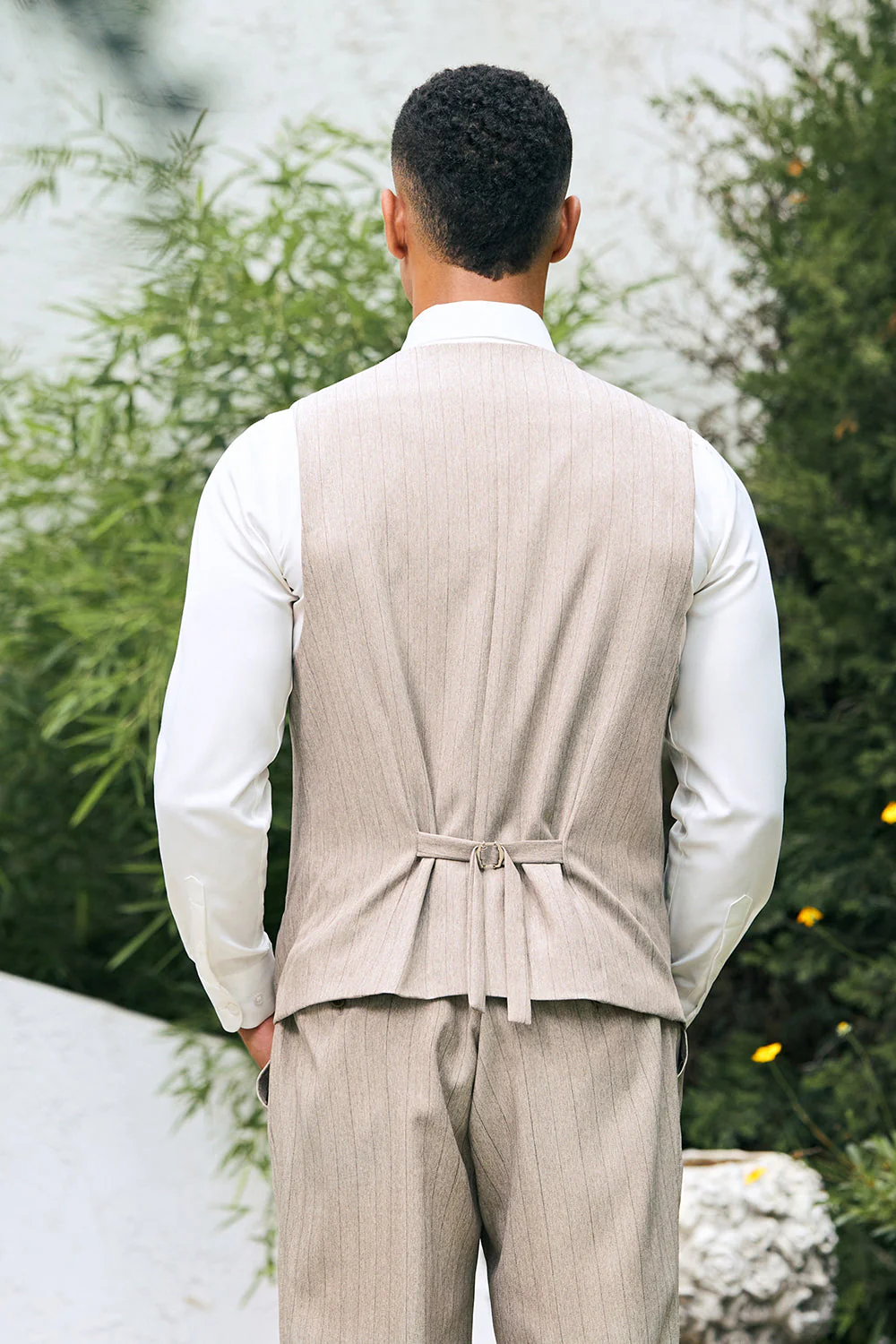Ivory Peak Lapel Pinstripe Jednorzędowe 3-częściowe męskie garnitury ślubne - Image 5