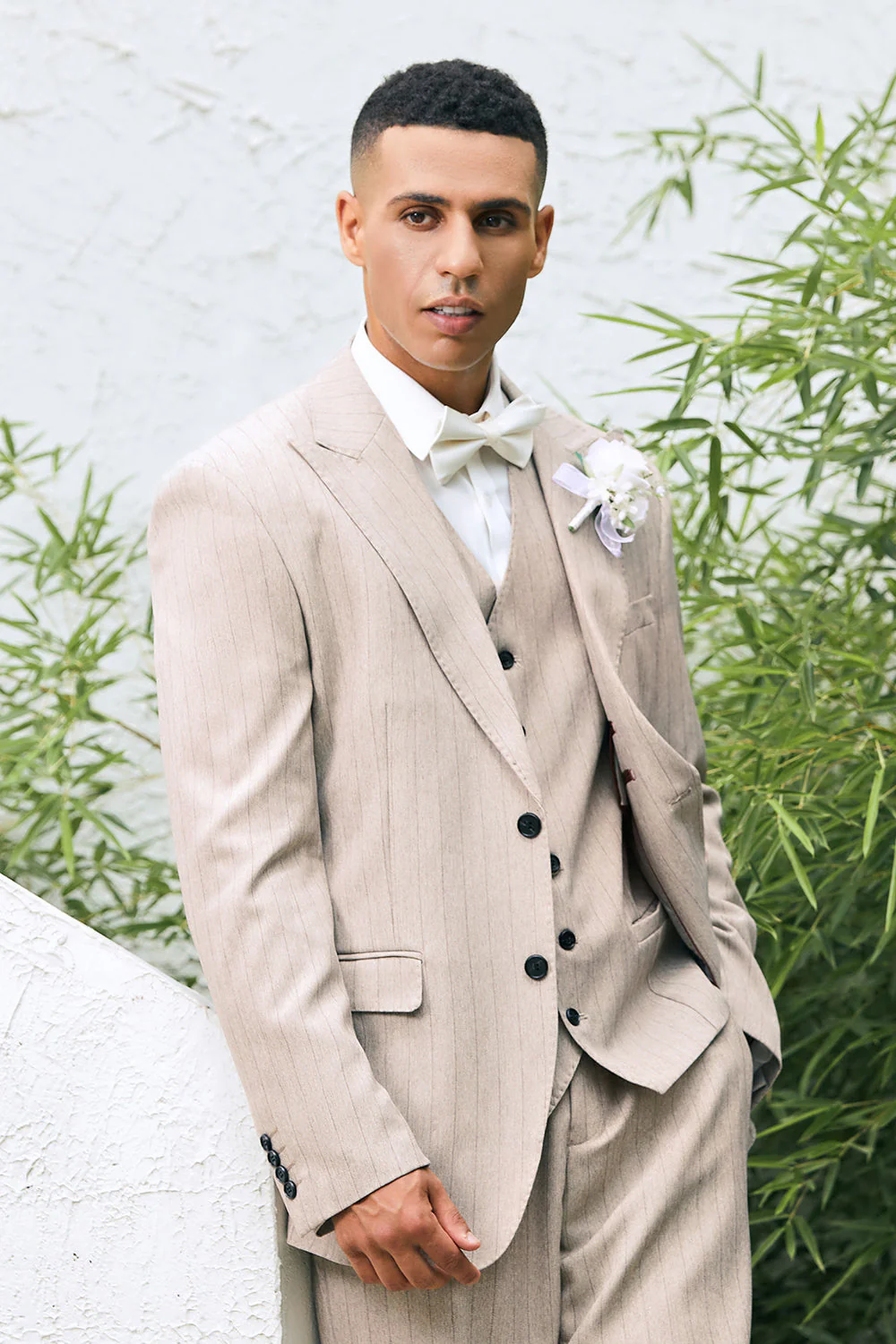 Ivory Peak Lapel Pinstripe Jednorzędowe 3-częściowe męskie garnitury ślubne - Image 6