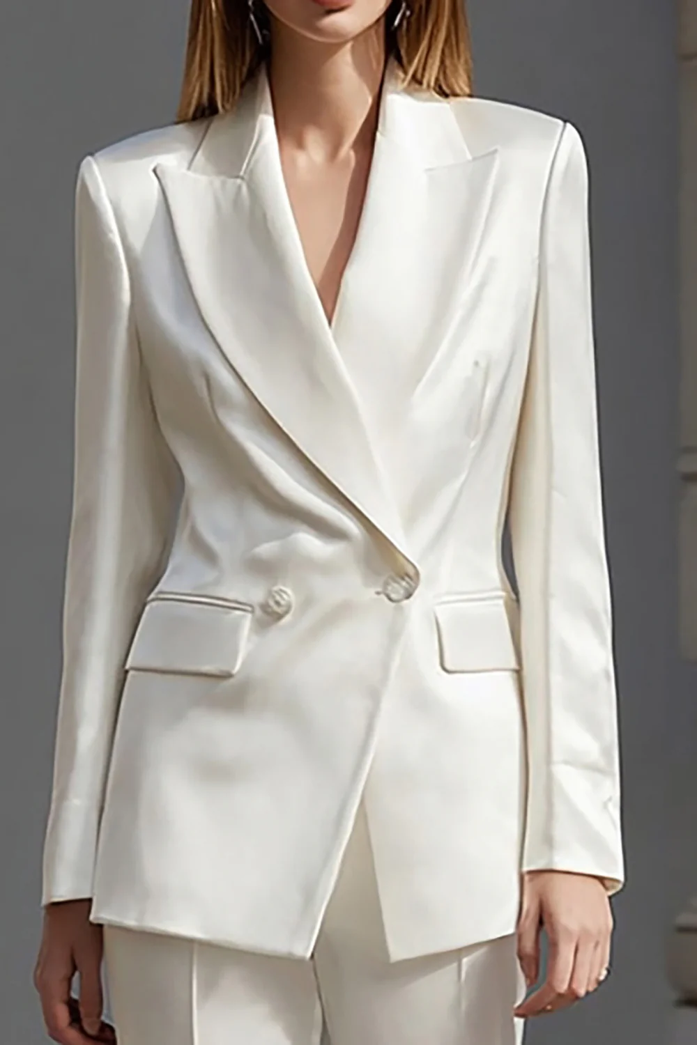 Ivory Satin 2-częściowe garnitury biznesowe z klapami w kształcie szczytu - Image 2