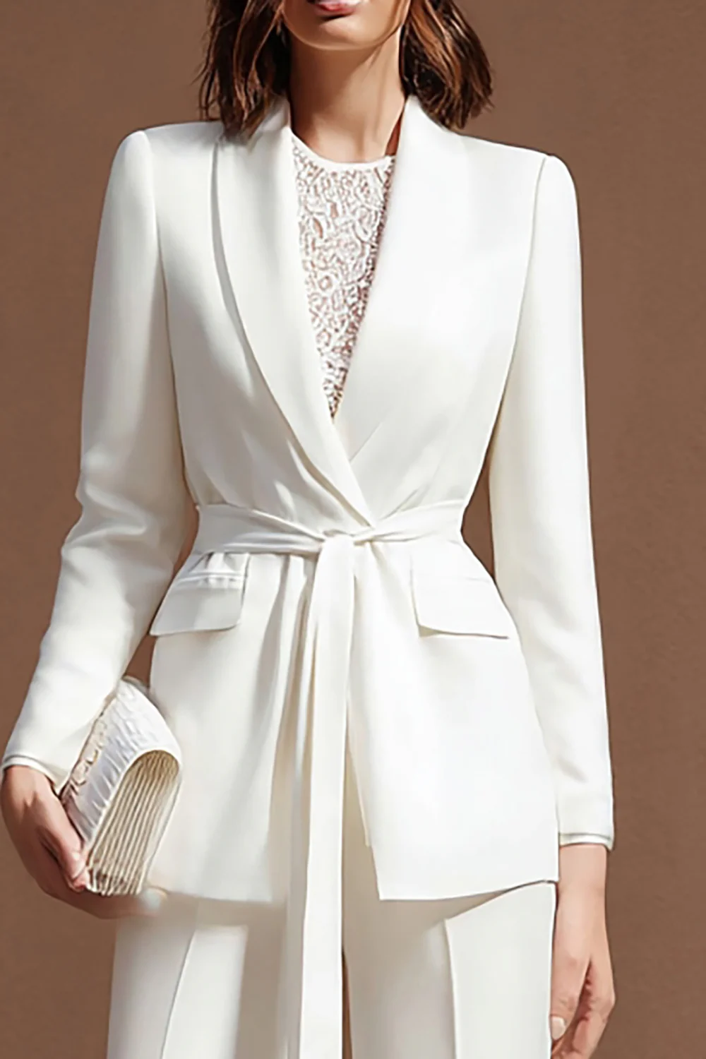 Ivory Satin 2-częściowy szal z klapą Garnitury biznesowe z szarfą - Image 2