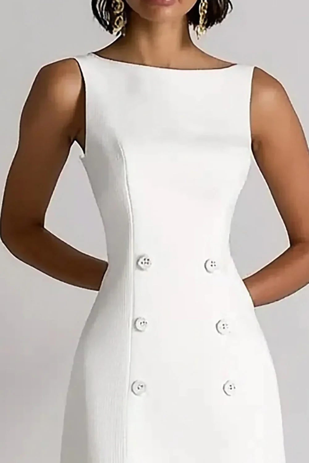 Ivory Satin A Line Dwurzędowa sukienka robocza midi - Image 2