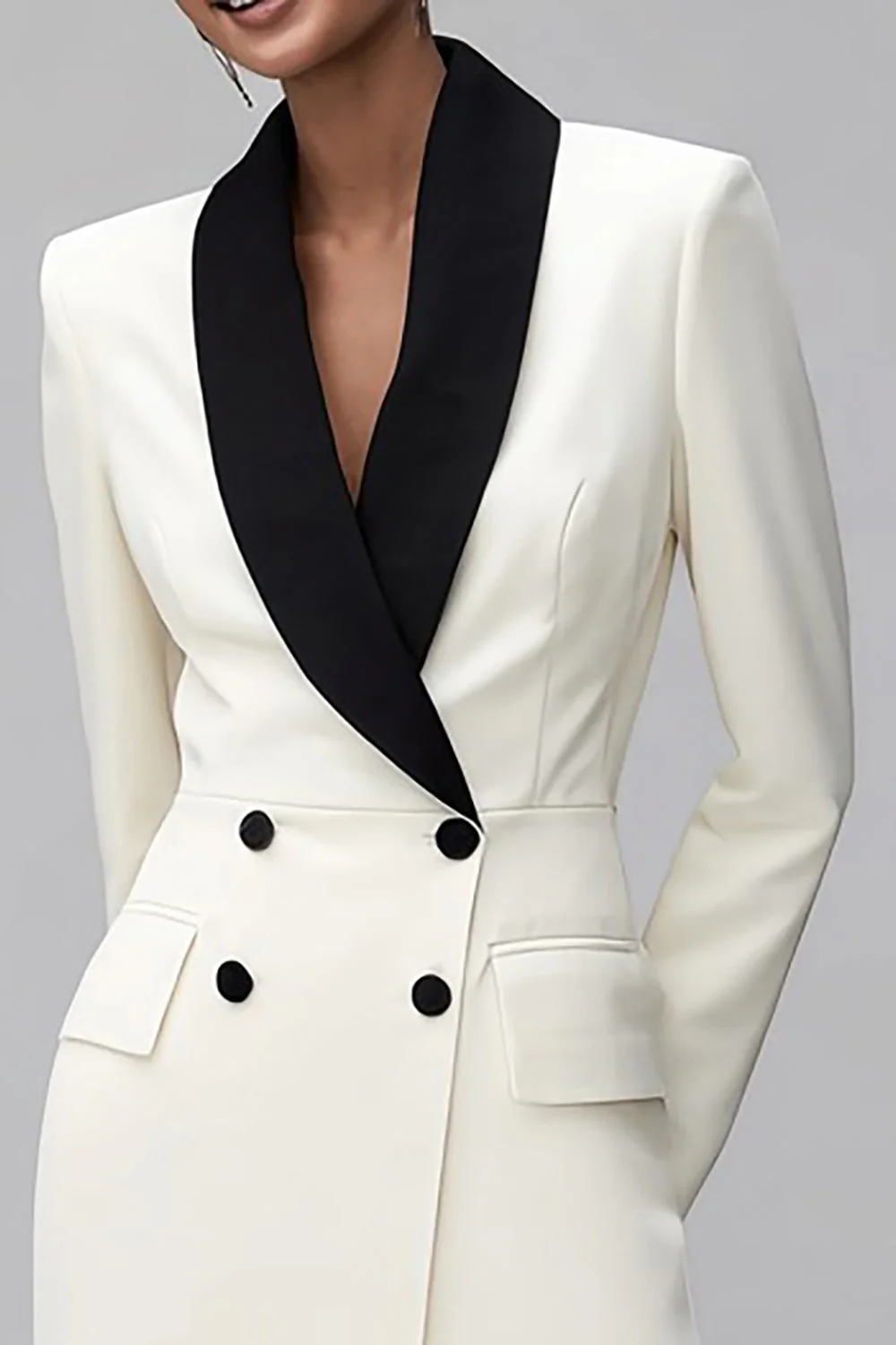 Ivory Shawl Lapel Dwurzędowa Marynarka Damska - Image 3