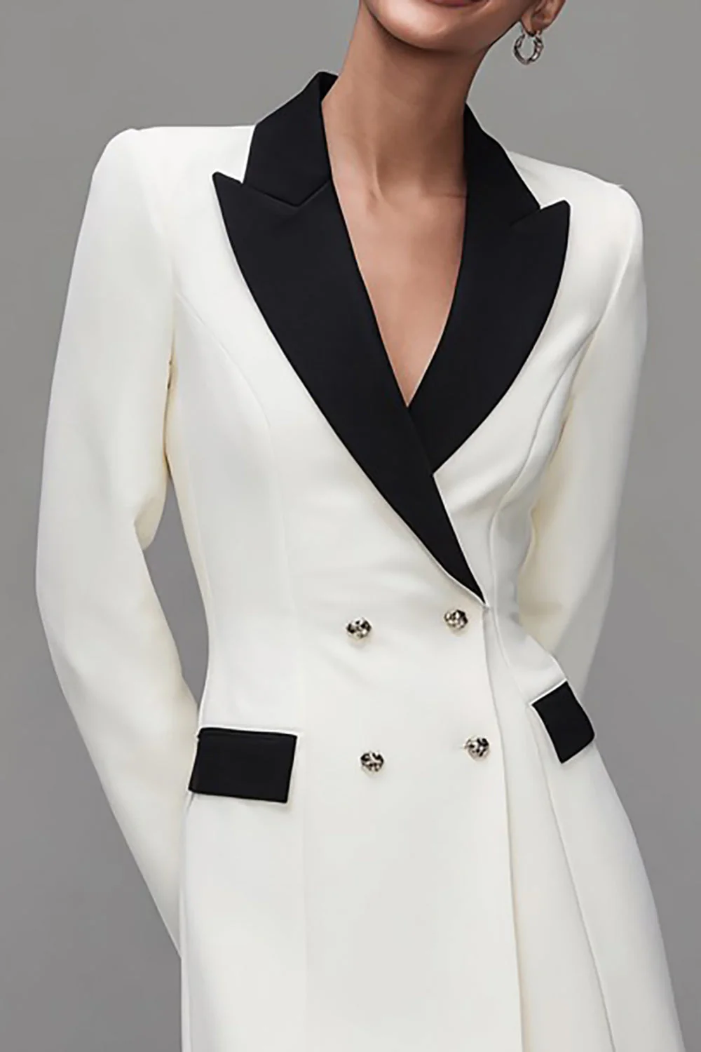 Ivory Shawl Lapel Dwurzędowa Marynarka Damska - Image 3