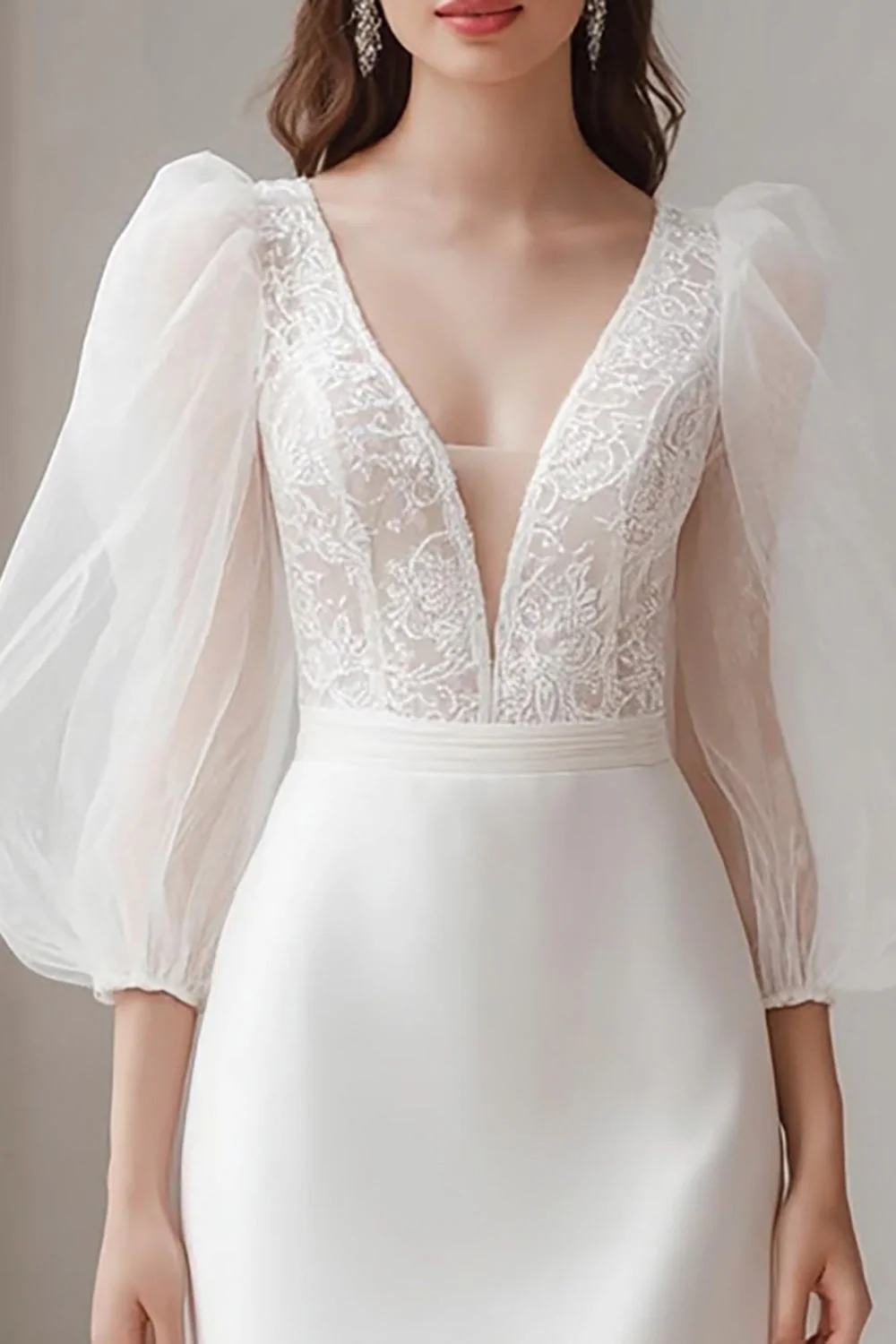 Ivory Sheat V Neck Satynowa sukienka zaręczynowa - Image 2