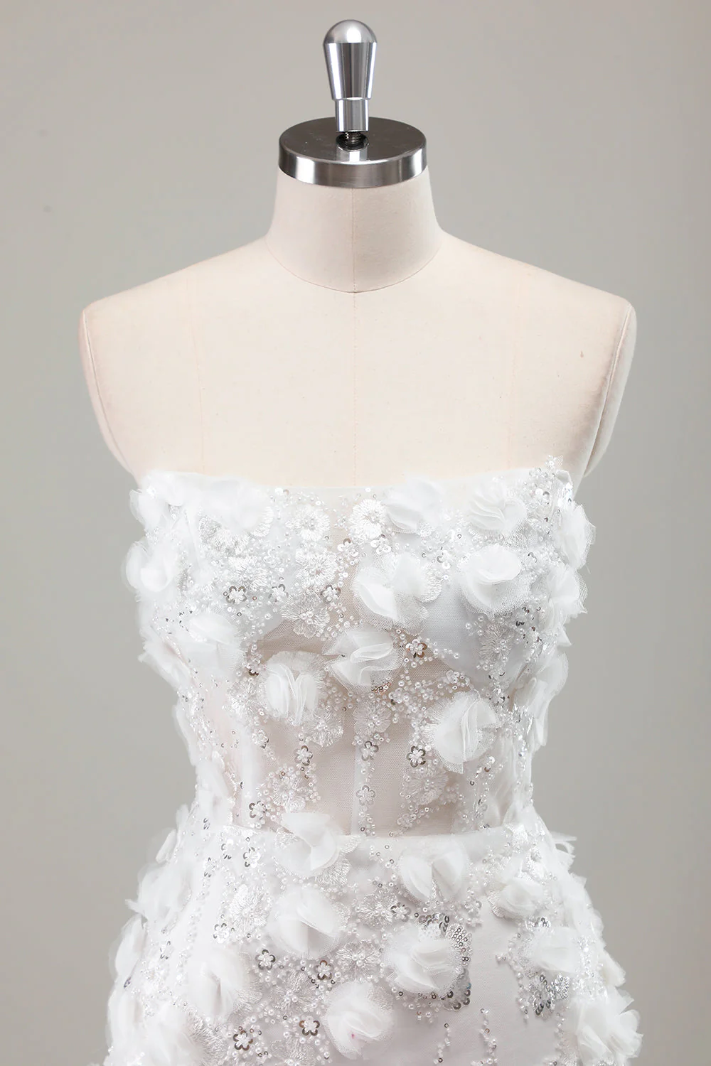 Ivory Strapless Beaded Ciasna Krótka Sukienka Ślubna Z Koralikami Z Aplikacjami - Image 4