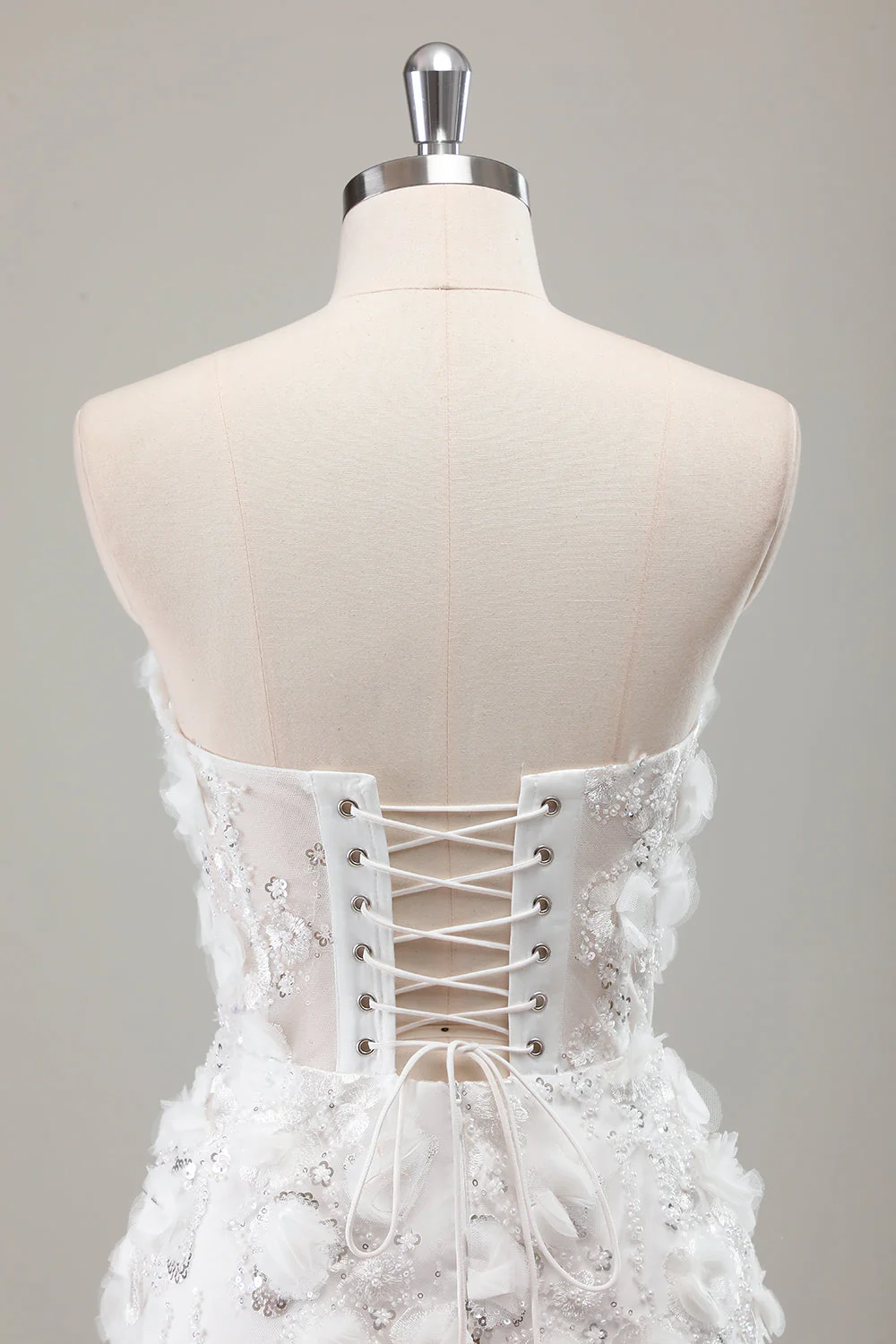 Ivory Strapless Beaded Ciasna Krótka Sukienka Ślubna Z Koralikami Z Aplikacjami - Image 5