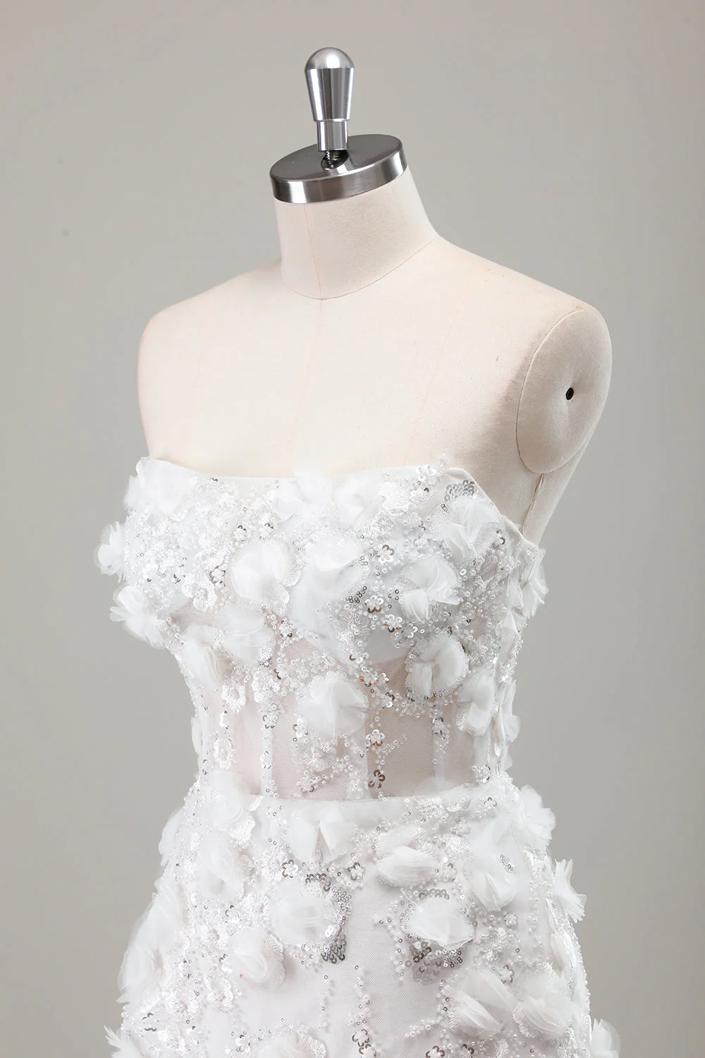 Ivory Strapless Beaded Ciasna Krótka Sukienka Ślubna Z Koralikami Z Aplikacjami - Image 6