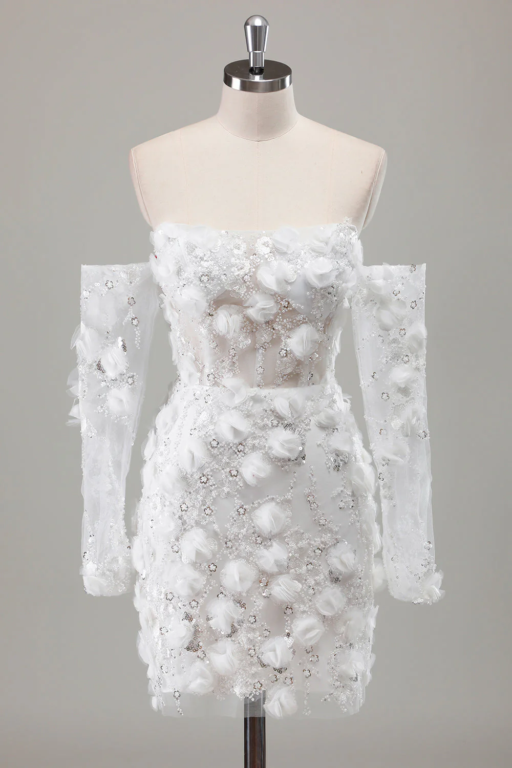 Ivory Strapless Beaded Ciasna Krótka Sukienka Ślubna Z Koralikami Z Aplikacjami - Image 7