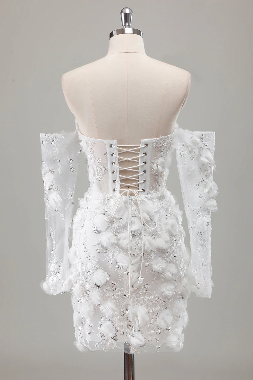 Ivory Strapless Beaded Ciasna Krótka Sukienka Ślubna Z Koralikami Z Aplikacjami - Image 9