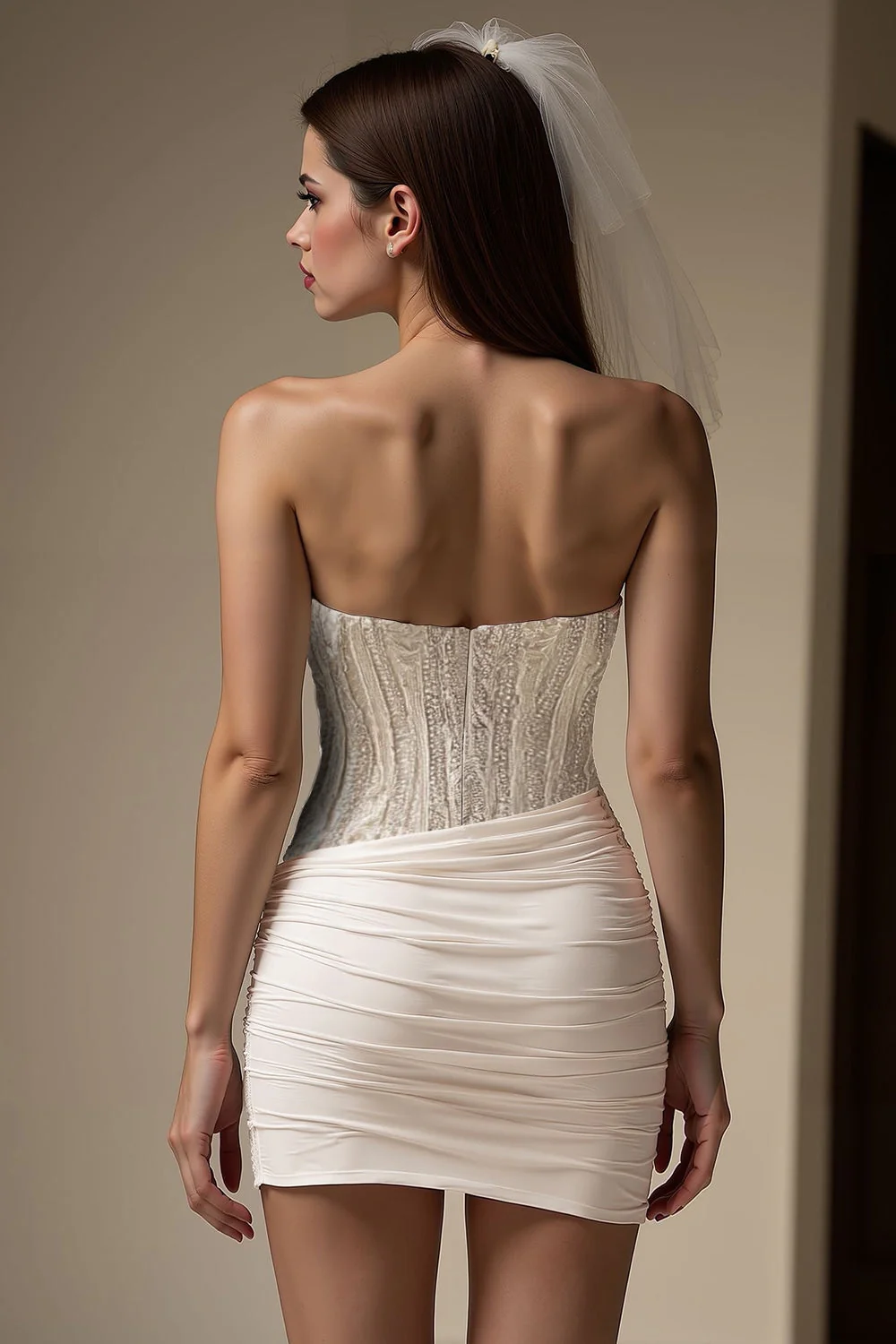 Ivory Sweetheart dopasowana plisowana krótka suknia ślubna - Image 2