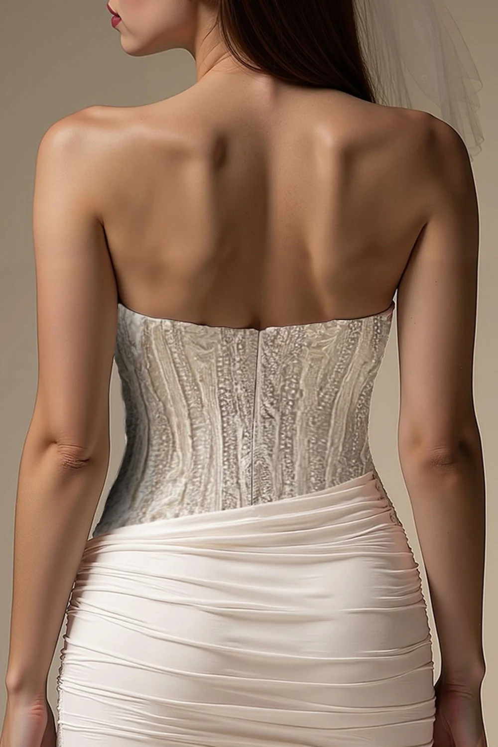 Ivory Sweetheart dopasowana plisowana krótka suknia ślubna - Image 4