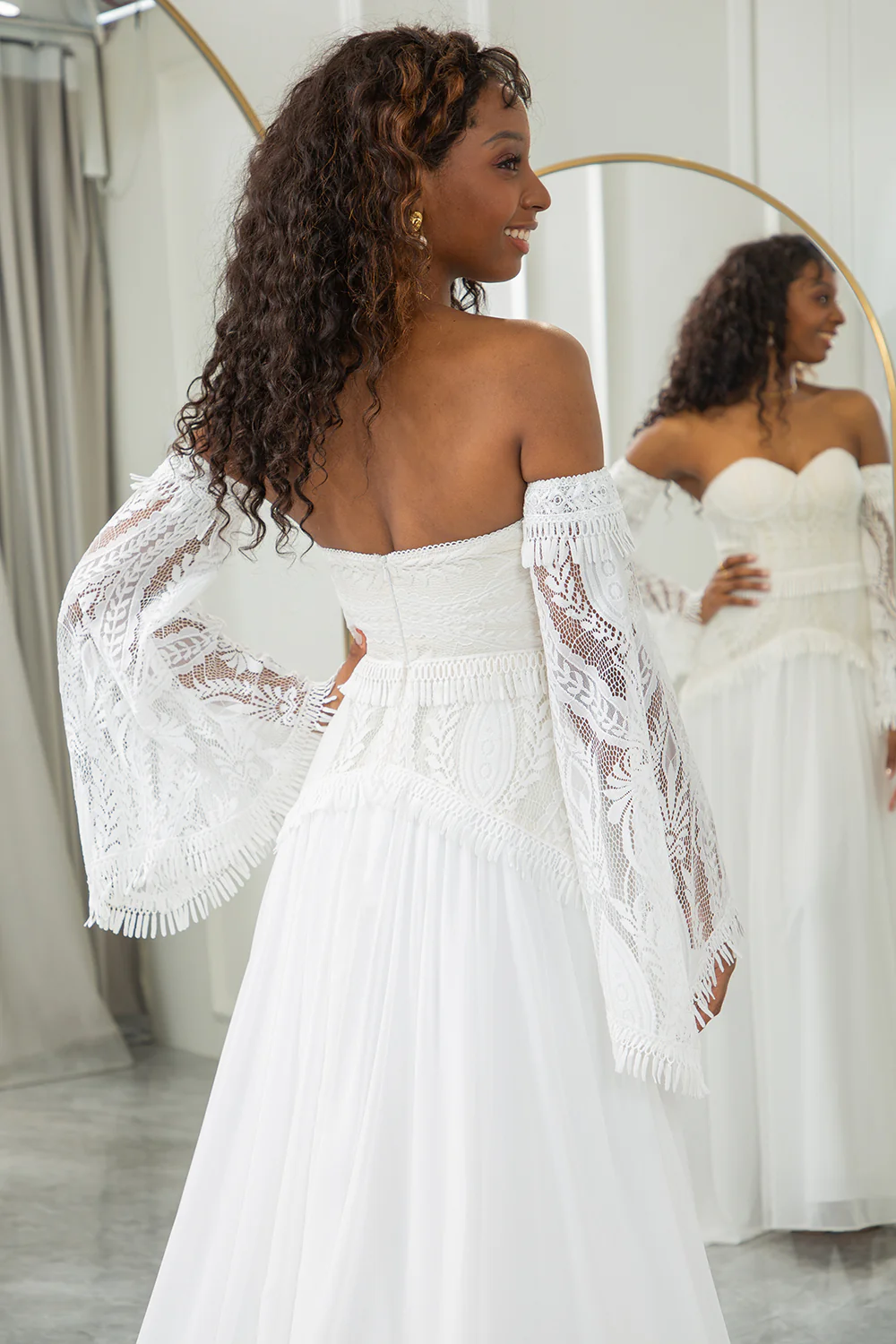 Ivory Sweetheart Odpinane Rozszerzane Rękawy Boho Suknia Ślubna - Image 6