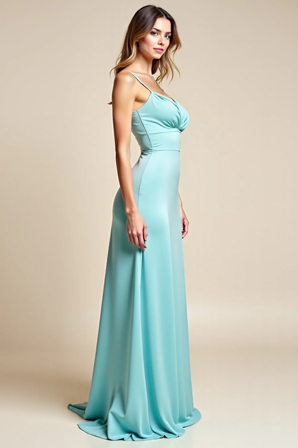 Jasnoniebieski Kształcie Litery A Osłona Długa Sukienka Na Wesele - Image 3