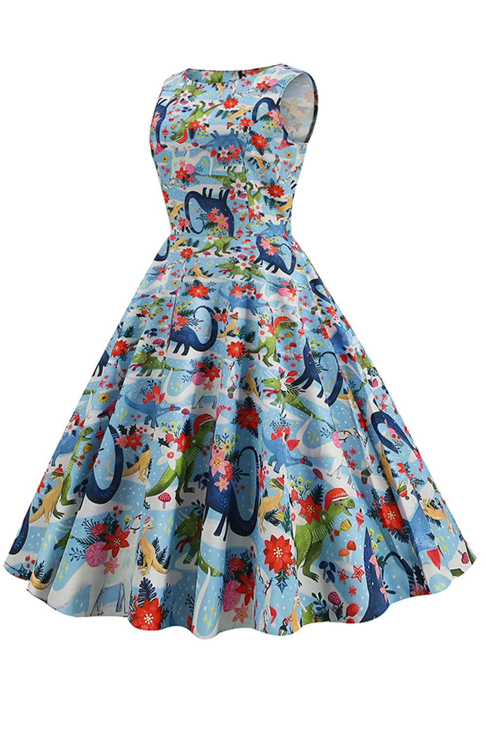 Jasnoniebieska Sukienka Vintage Lata 50 w Kwiaty - Image 4
