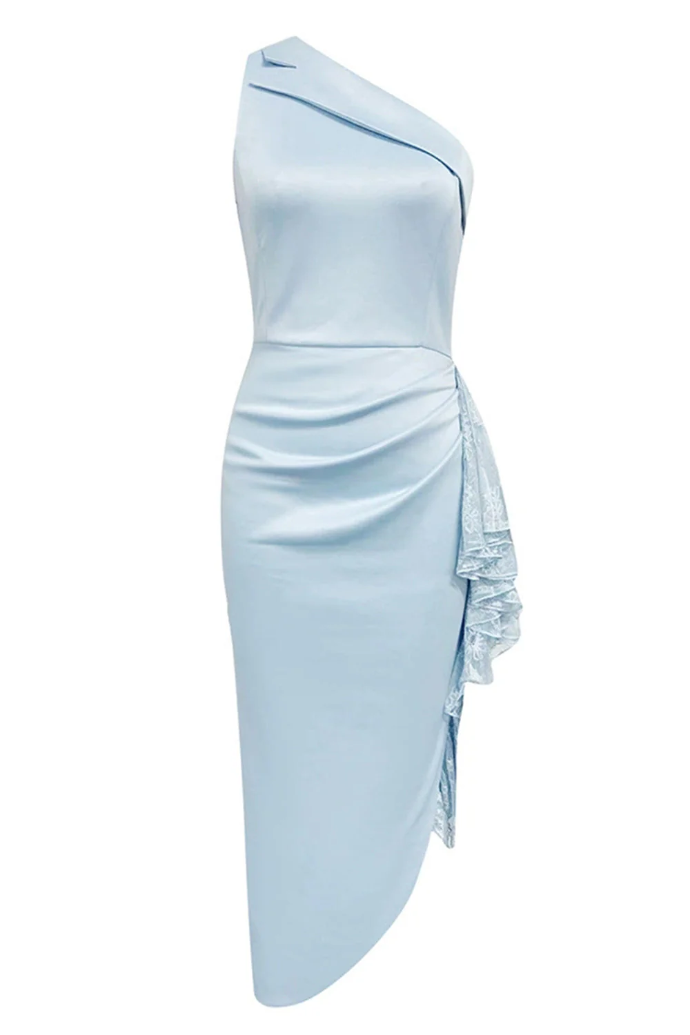 Jasnoniebieska sukienka wizytowa bodycon na jedno ramię o długości herbaty - Image 6