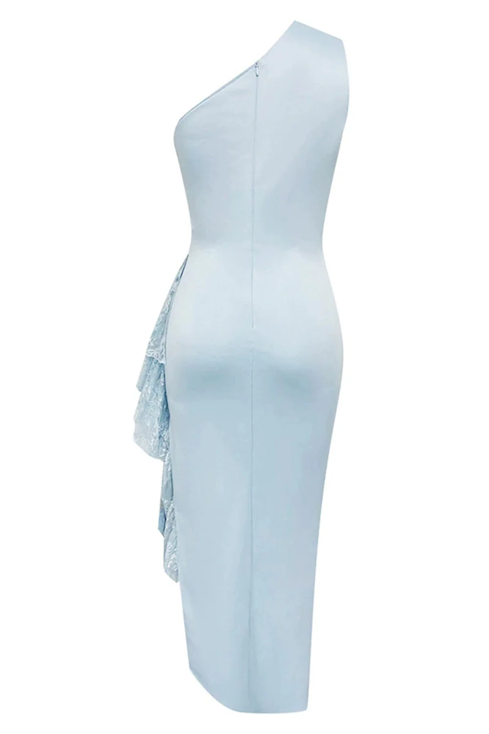 Jasnoniebieska sukienka wizytowa bodycon na jedno ramię o długości herbaty - Image 7