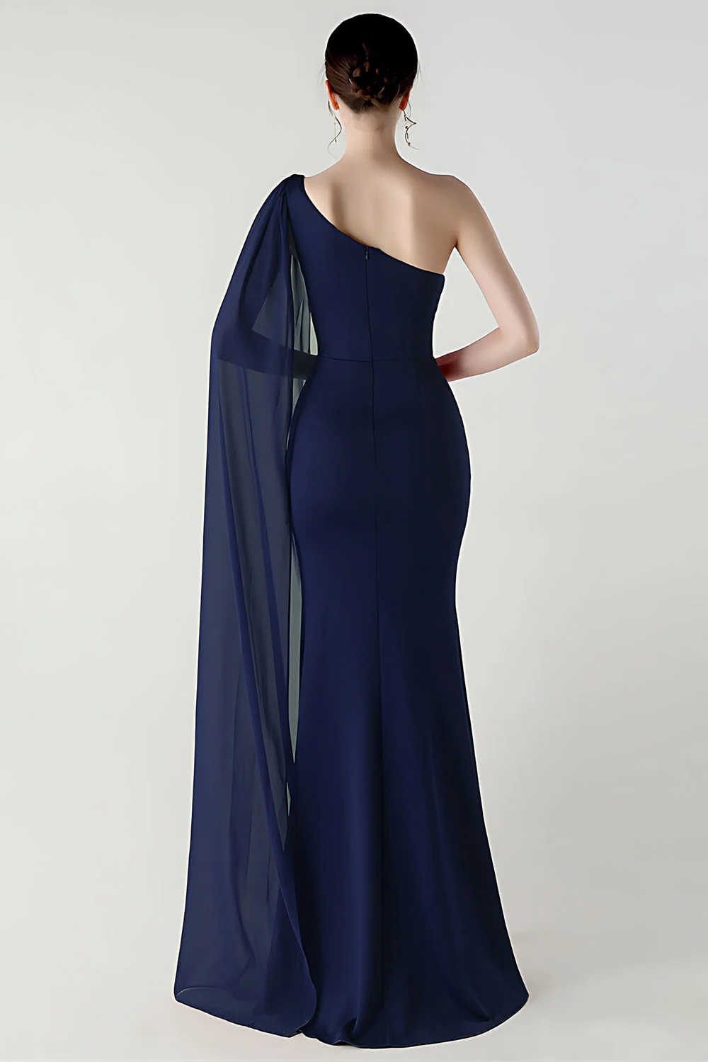 Jednoramiena sermaid streamer, długa formalna sukienka z rozcięciem - Image 6