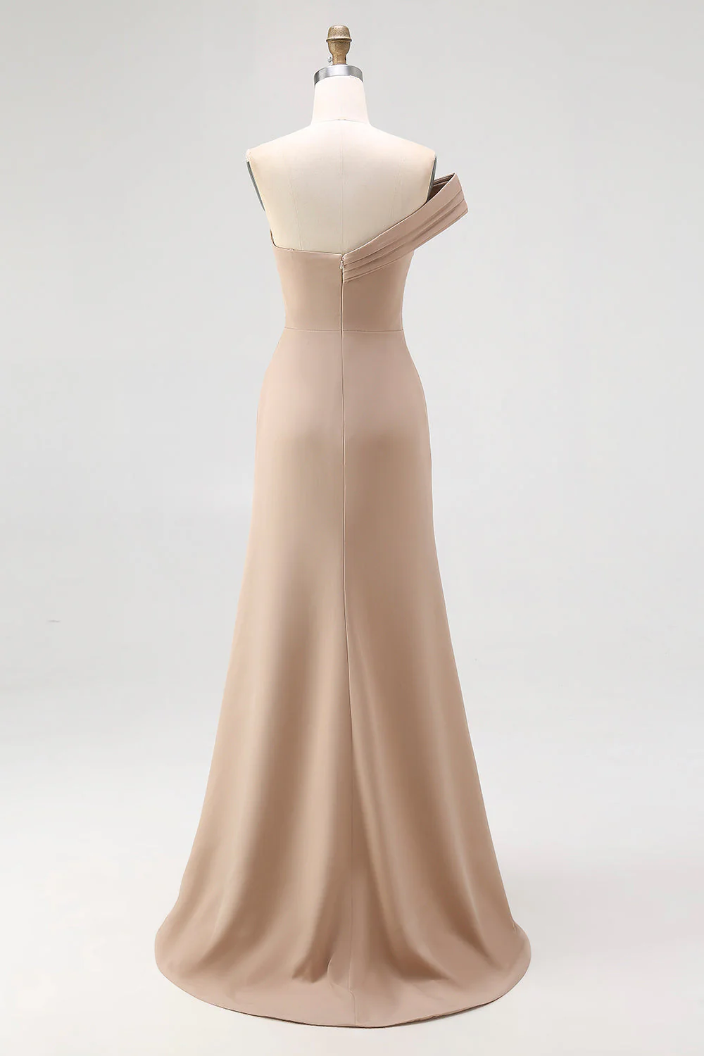 Jednoramionowa pochwa, jasna, plisowana khaki w długiej, długiej formalnej sukience w rozmiarze plus size - Image 6