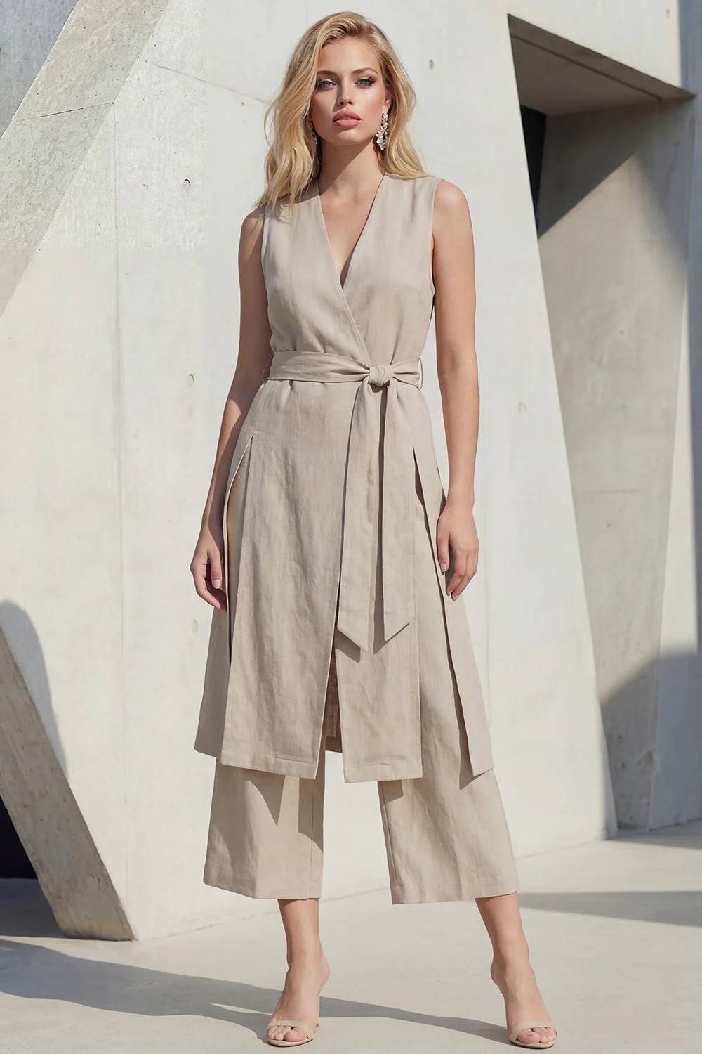 Khaki bodycon z rozcięciem midi z rozcięciem w kształcie khaki i paskiem