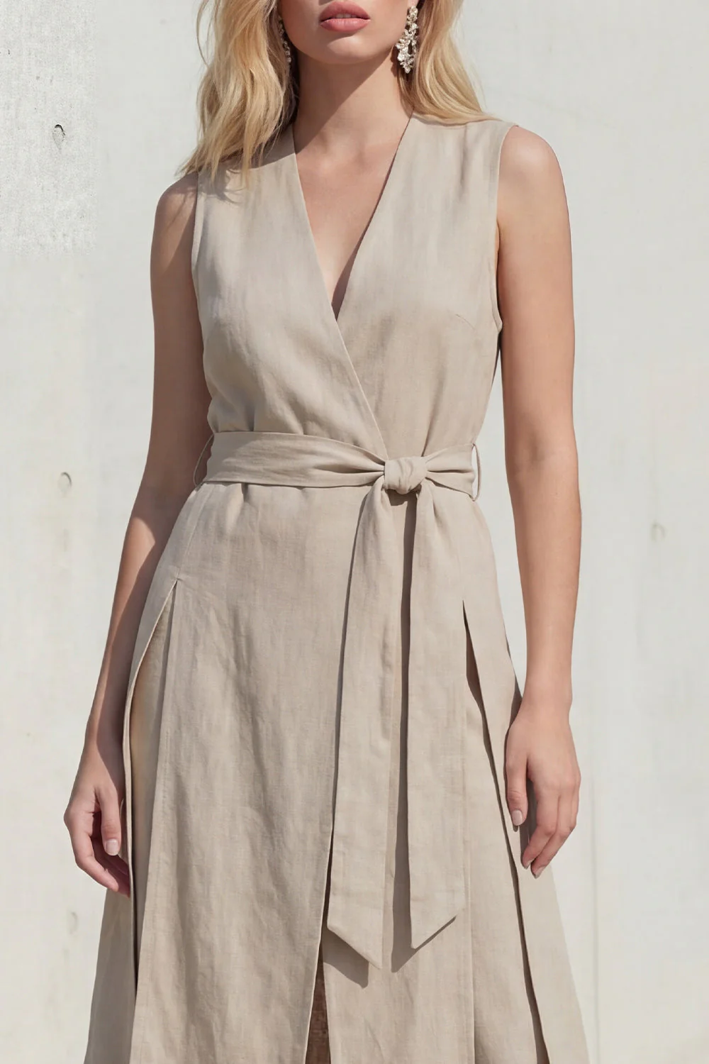 Khaki bodycon z rozcięciem midi z rozcięciem w kształcie khaki i paskiem - Image 3