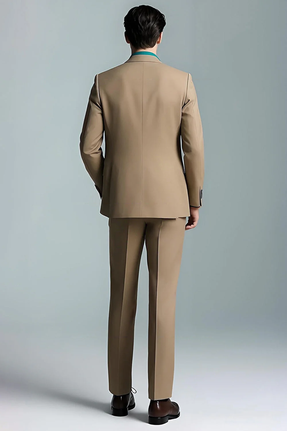 Khaki Peak Lapel 2-częściowe męskie garnitury slim fit - Image 2