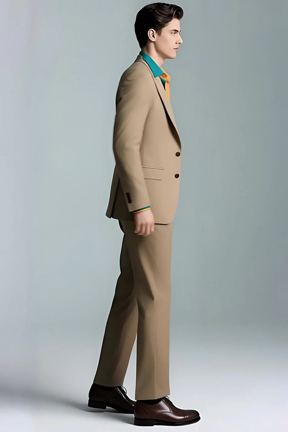 Khaki Peak Lapel 2-częściowe męskie garnitury slim fit - Image 3