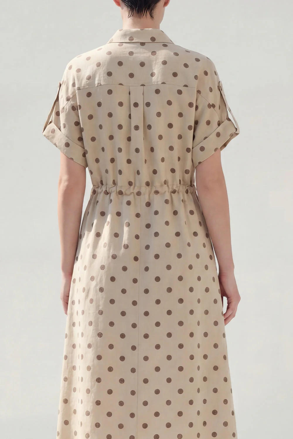 Khaki Polka Dots A Midi Work Dress Round z kołnierzykiem - Image 4