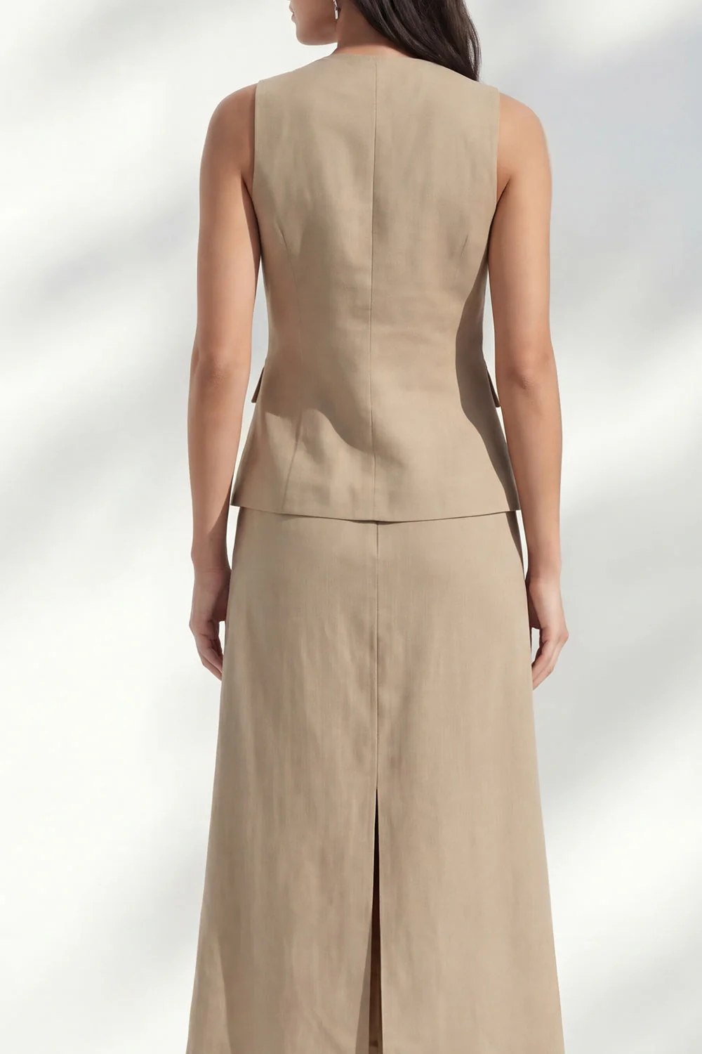 Khaki z dekoltem w serek bodycon, jednorzędowa midi slim fit sukienka robocza z rozcięciem - Image 4