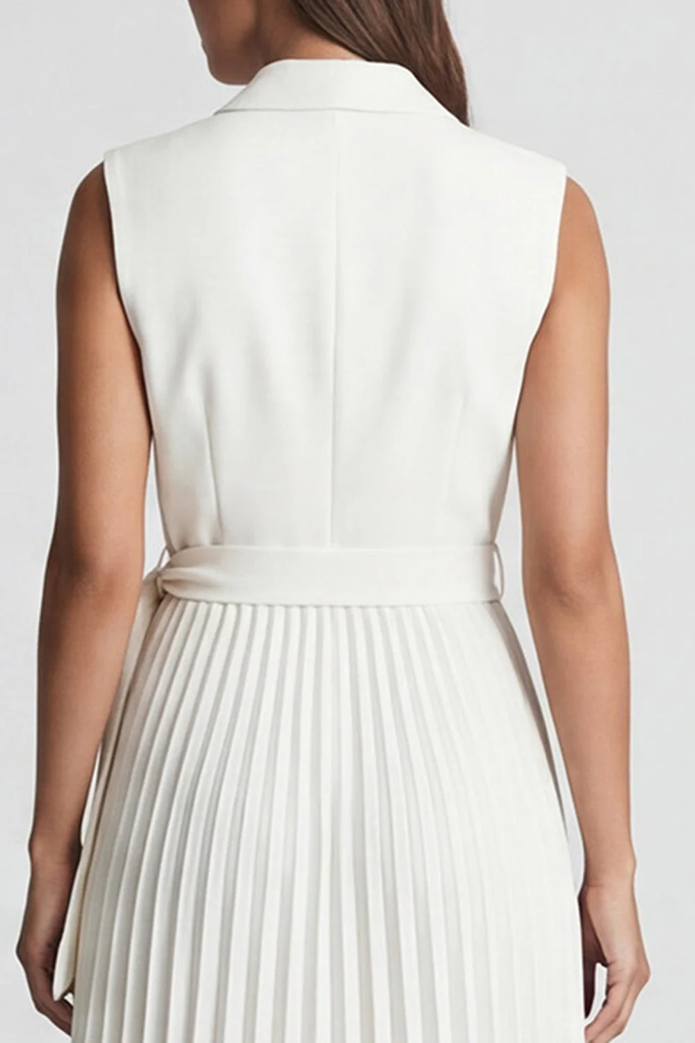 Klapa z kością słoniową, plisowana w stylu A Line Midi Work Dress z paskiem - Image 4