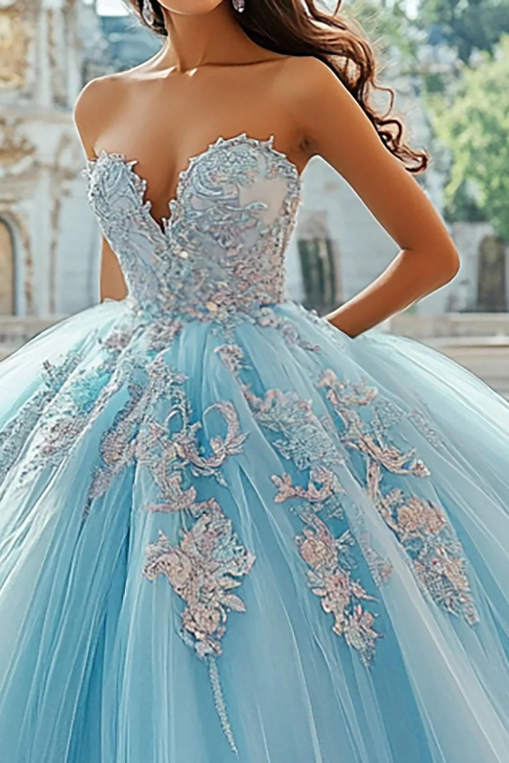Kochanie Sky Blue Tiulowa suknia balowa bez ramiączek Quinceanera Sukienka - Image 2