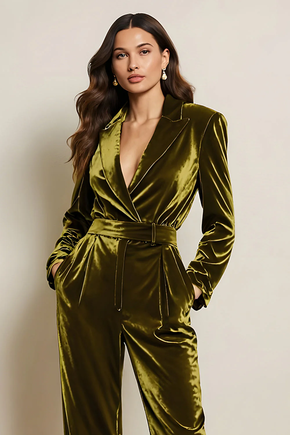 Kombinezony z długimi rękawami Green Velvet Peak Lapel - Image 3