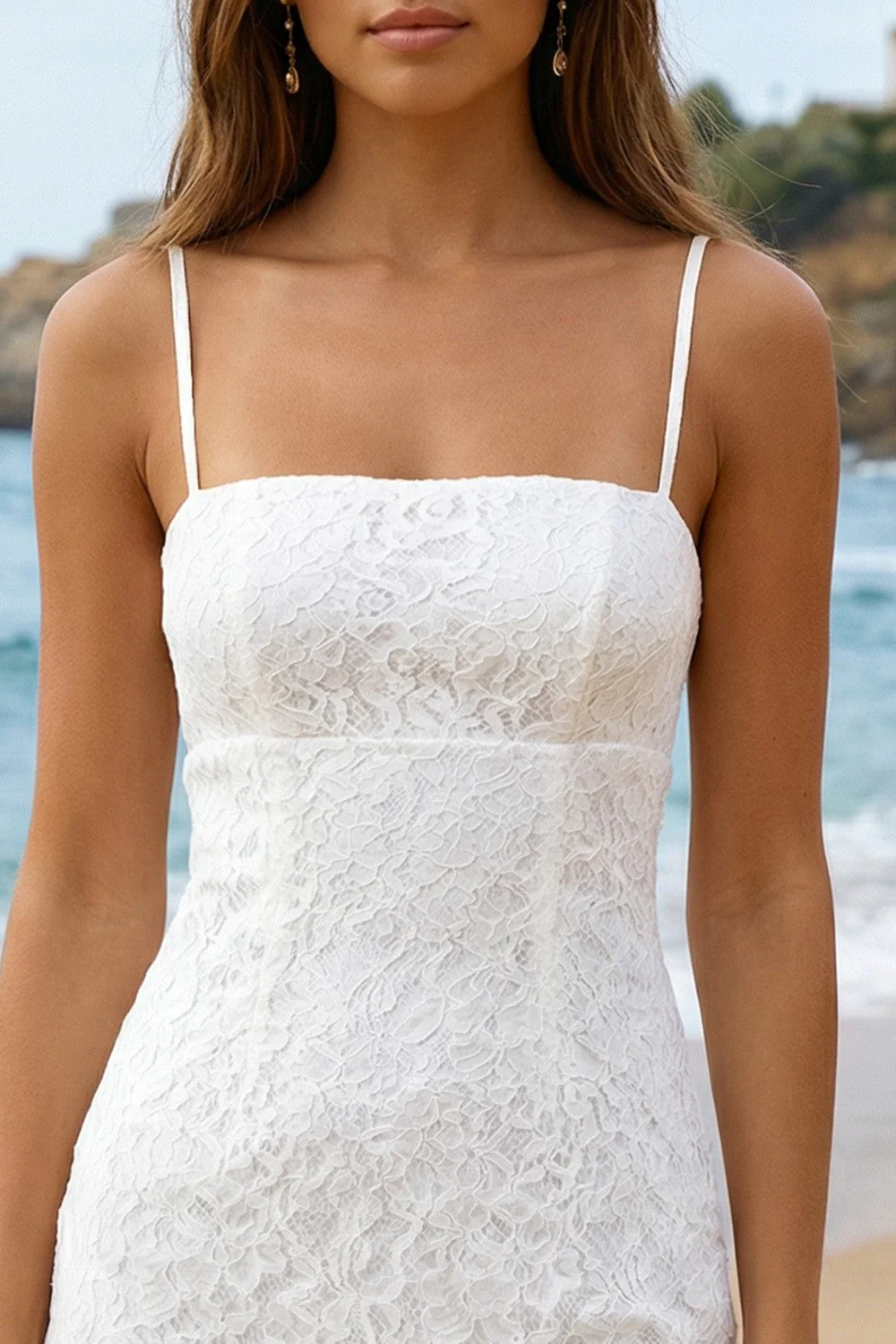 Koronkowa Kości Słoniowa Spaghetti Straps Body-Mini-Sukienka Graduation - Image 3