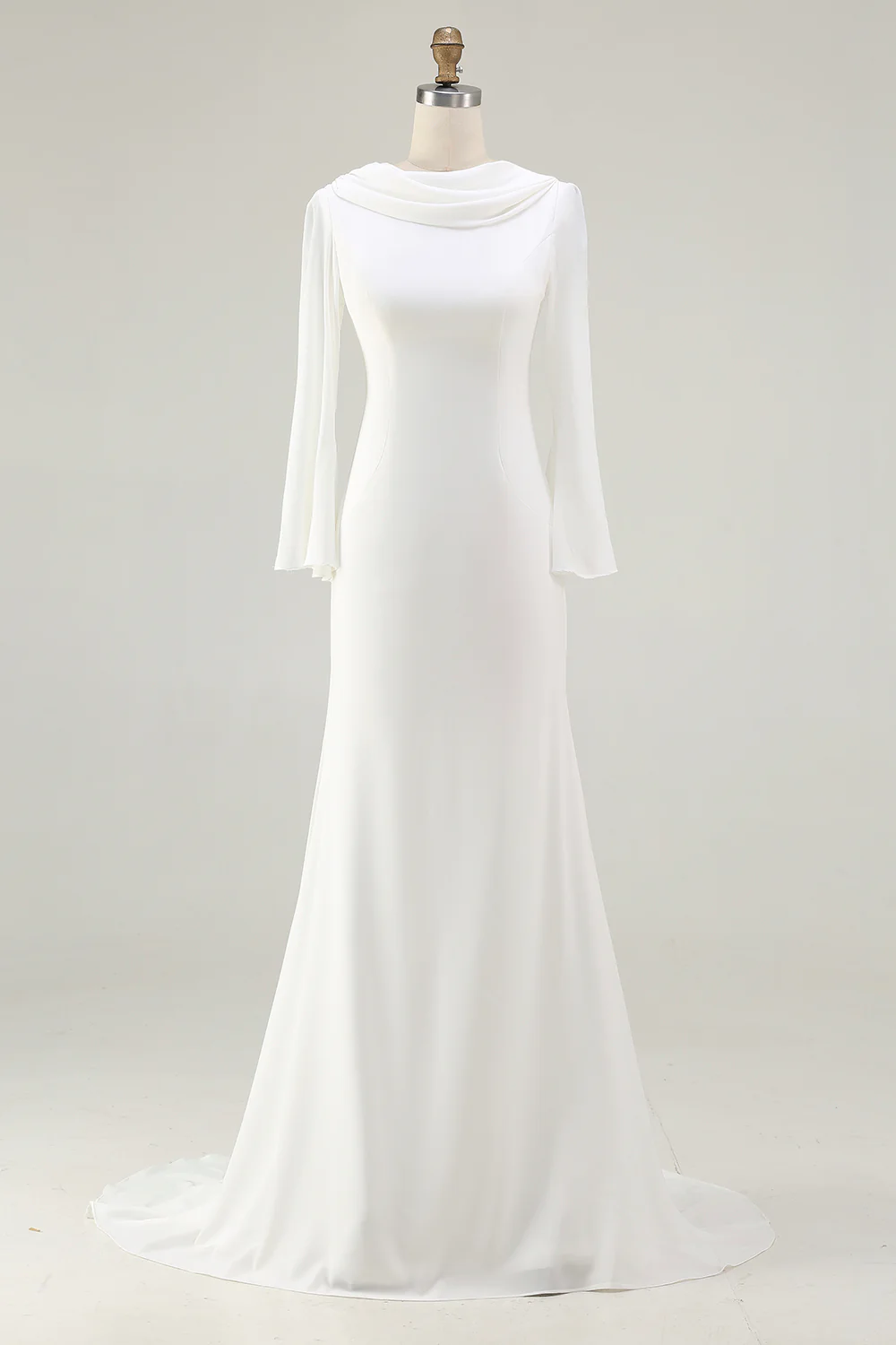 Kość słoniowa Syrenka Cowl Neck Długa Suknia Ślubna - Image 3