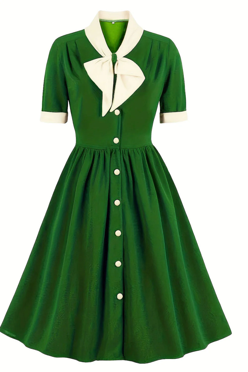 Krój A Granatowy Retro Button Up Sukienka Vintage Z Krótkim Rękawem - Image 4