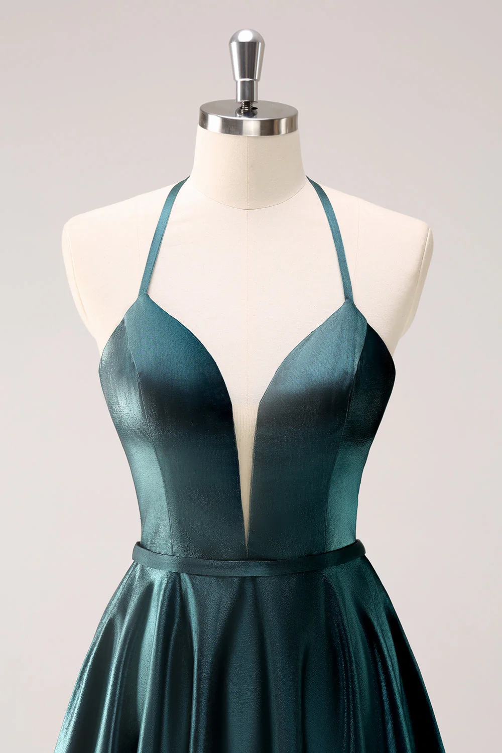 Krój A Peacock Blue Halter Krótka sukienka na powrót do domu z koronkowym tyłem - Image 4