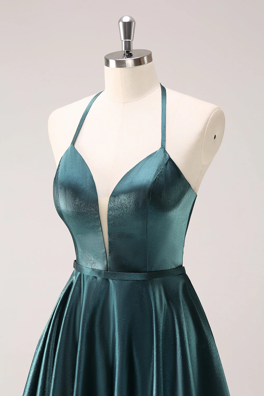 Krój A Peacock Blue Halter Krótka sukienka na powrót do domu z koronkowym tyłem - Image 6