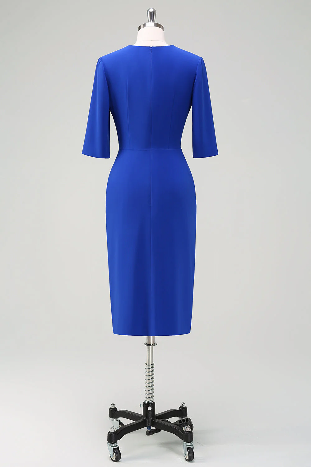 Królewska niebieska plisowana sukienka koktajlowa bodycon z dekoltem w szpic - Image 2