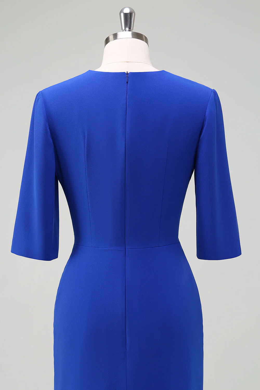 Królewska niebieska plisowana sukienka koktajlowa bodycon z dekoltem w szpic - Image 5