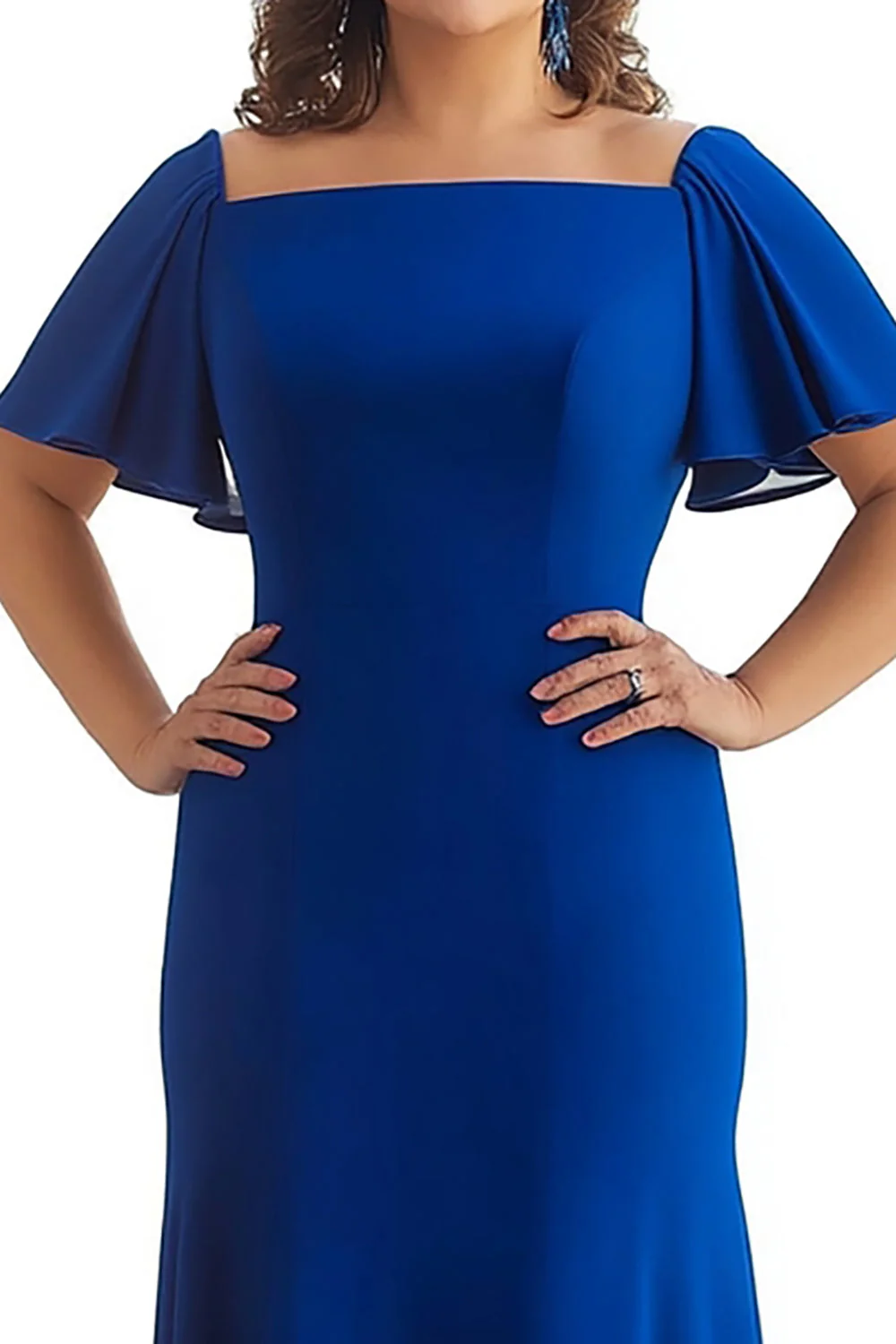 Królewska Niebieska Plus Size Krótki Rękaw Długa Sukienki Na Wesele - Image 2