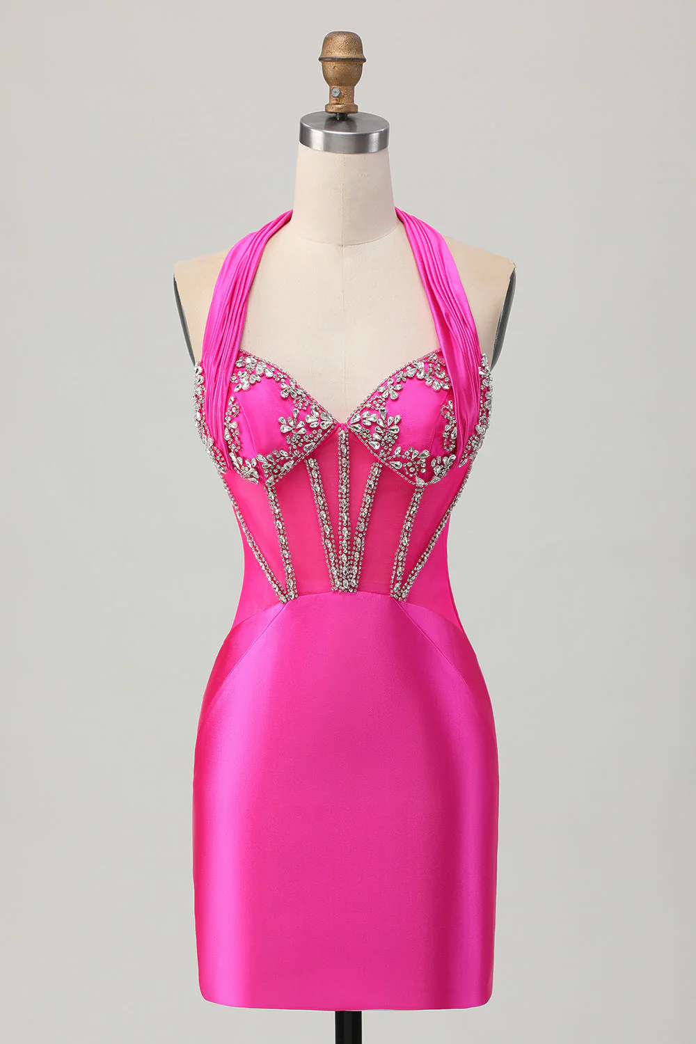 Królewska niebieska satynowa sukienka na powrót do domu bodycon halter bez pleców z cyrkoniami - Image 7