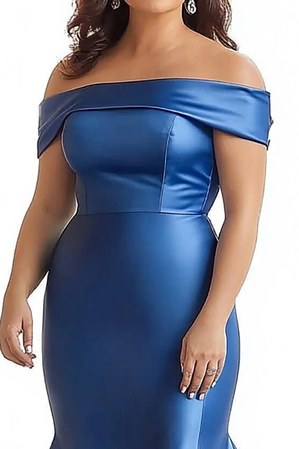 Królewska Niebieska Satynowe Plus Size Syrenka Sukienki Na Wesele - Image 2