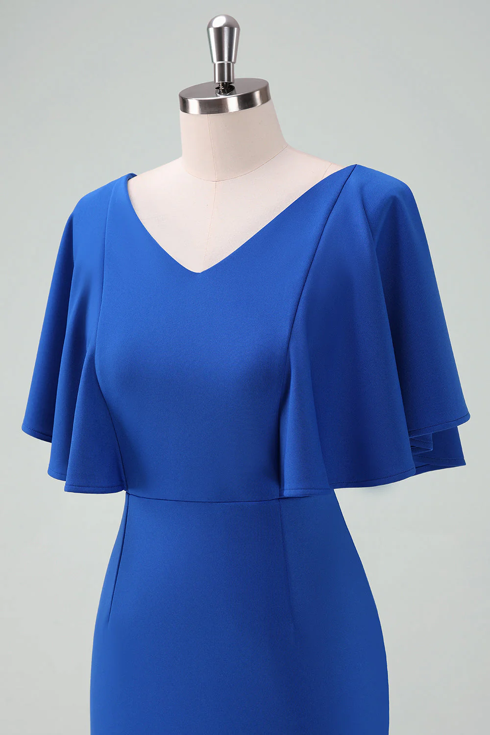 Królewska niebieska sukienka bodycon dla matki panny młodej z krótkimi rękawami - Image 6