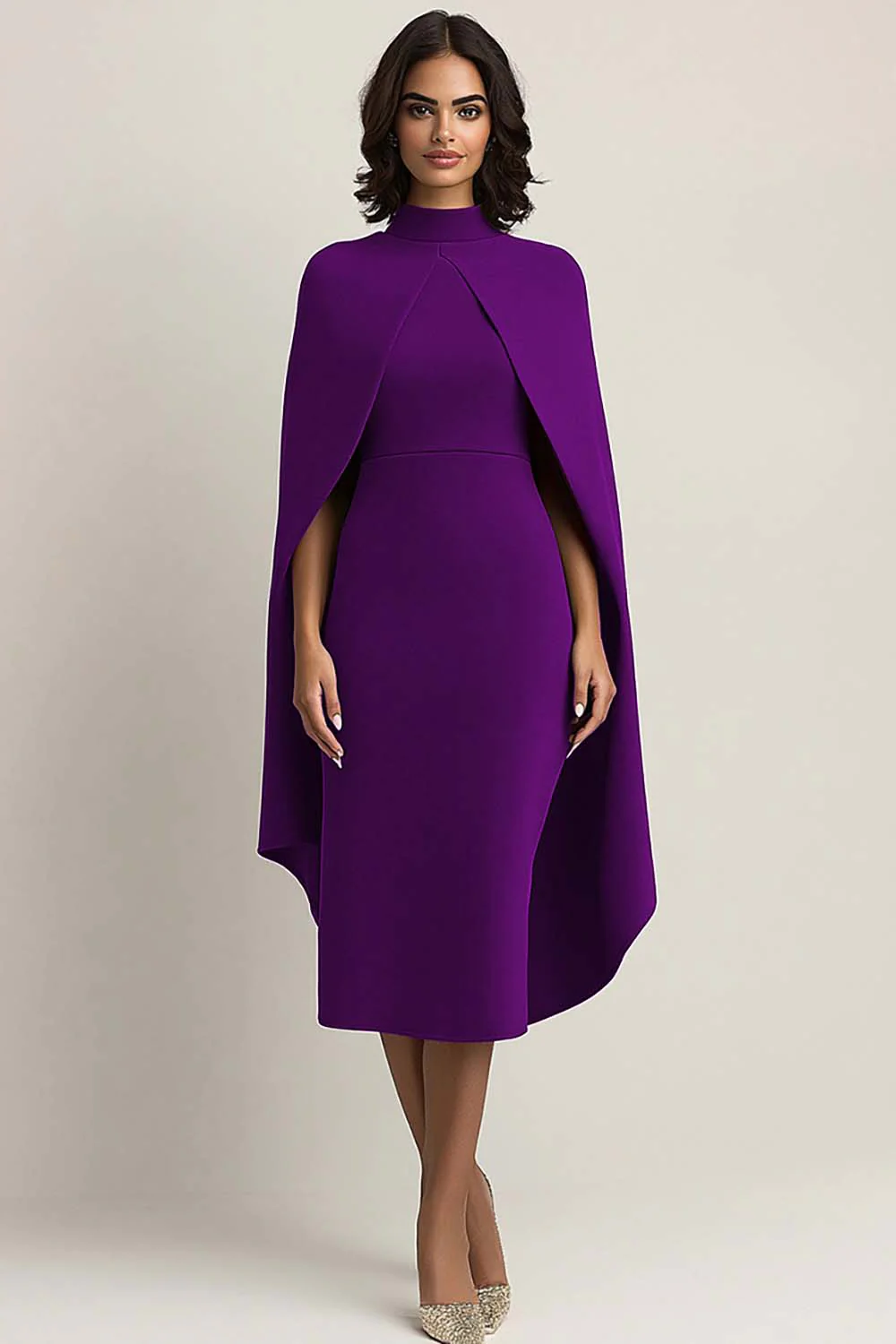 Bordowa sukienka formalna Midi Cape - Image 9